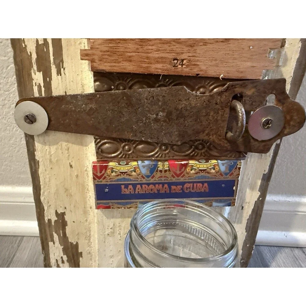 VTG Rustic Wall Mounted Wooden Bottle Opener with GLASS JAR Catcher